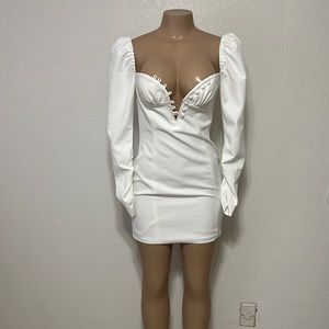 Button Detail White Evening or Bachelorette Party Dress